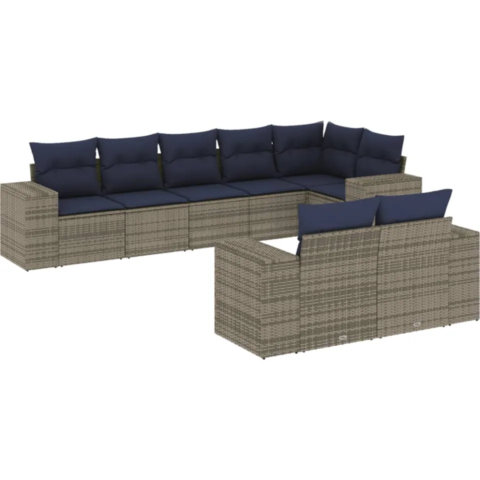 vidaXL 8-delige tuinbankset met kussens, grijs polyrotan, foto 3