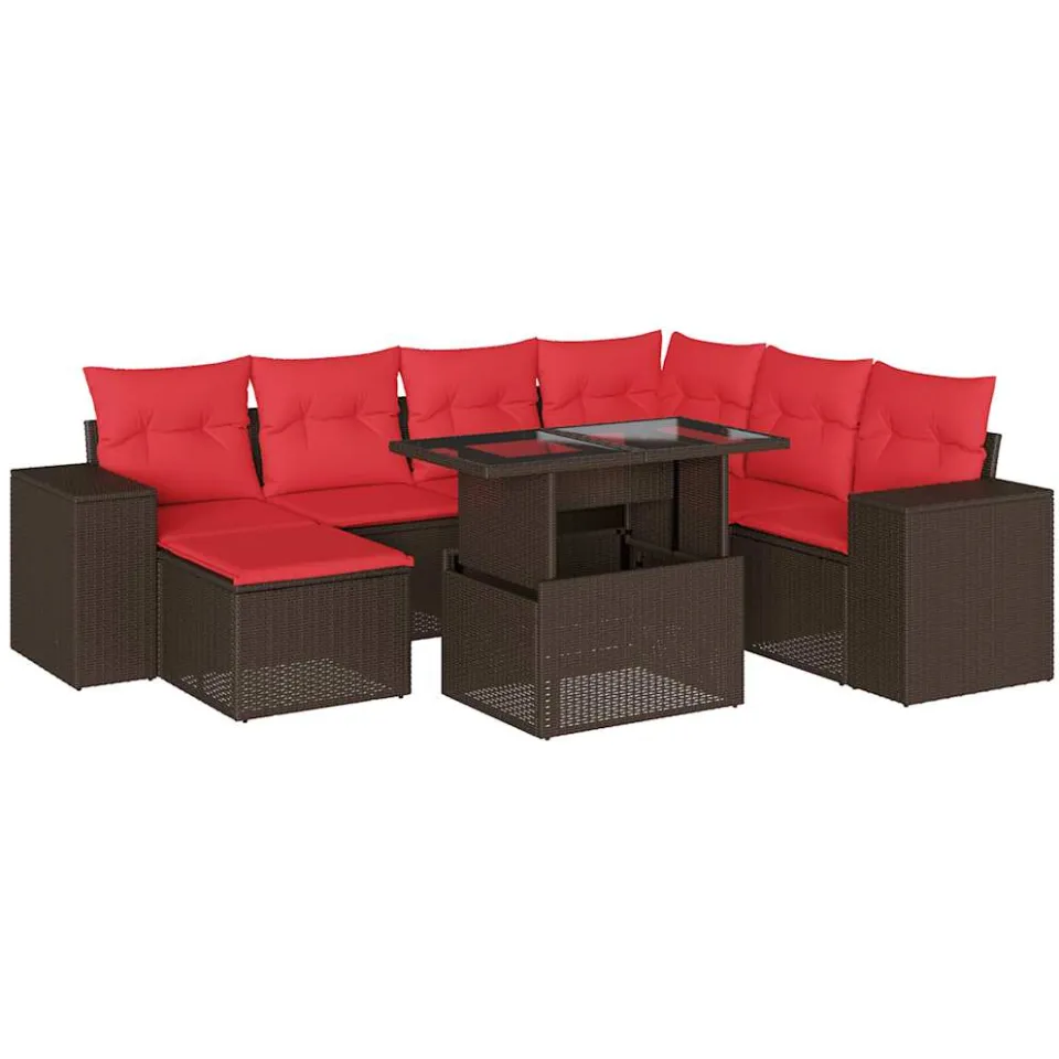 vidaXL 8-delige tuinbankset met kussens, bruin polyrotan, foto 3
