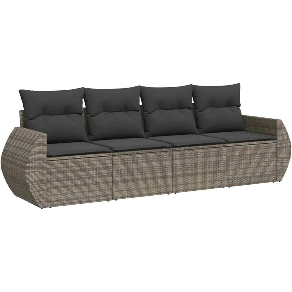 vidaXL 4-delige Loungeset met kussens poly rattan grijs, foto 3
