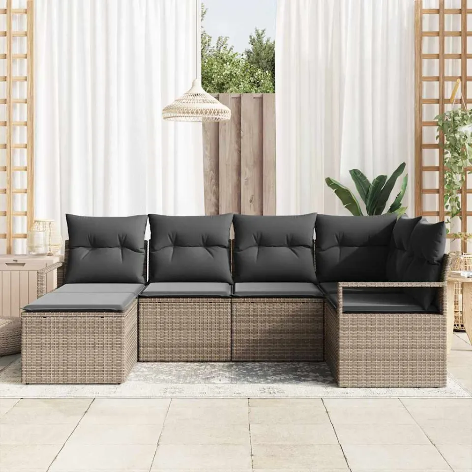 vidaXL Bankstel 6 st Grijs poly rattan, foto 2