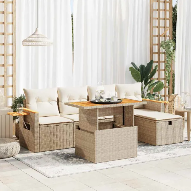 vidaXL 6-delige Loungeset met kussens poly rattan beige, foto 2