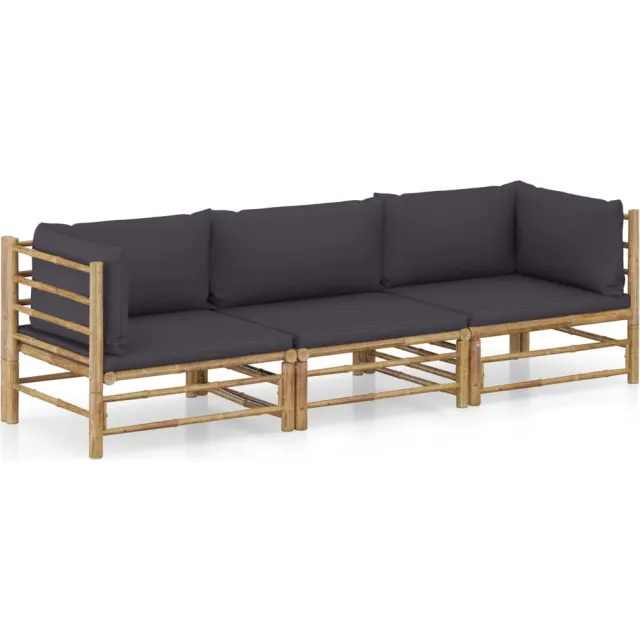vidaXL 3-delige Loungeset met donkergrijze kussens bamboe Grijs