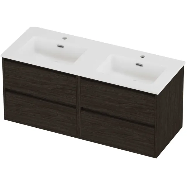 Proline Tribute Badmeubelset Porselein Elegant 4 Laden 120x46x54 cm Mat White Mokka Oak Eiken