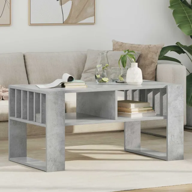 vidaXL Salontafel Beton Grijs 92 x 49,5 x 45 cm Bewerkt hout, foto 2