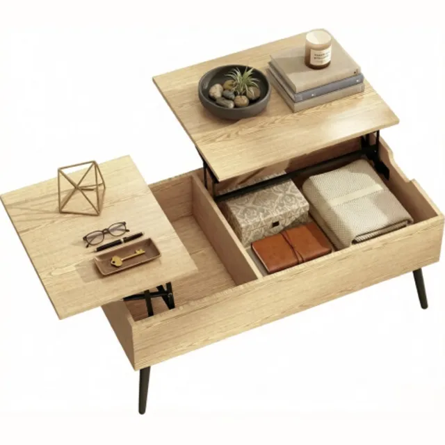 Rolipo Salontafels - Multifunctionele salontafel - lift up salontafel - in hoogte verstelbaar - verborgen opbergruimte - Woonkamer - 100x50 cm - Hout en Zwart Natuurlijk hout, Zwart