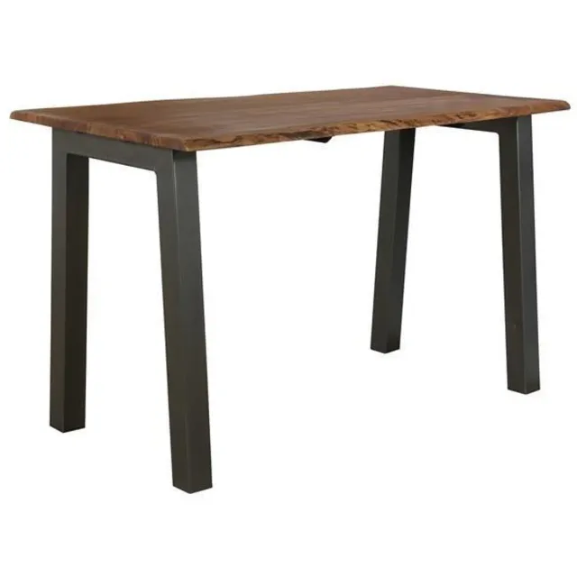 Industrieel In Huis Stevige Houten Bartafel Boomstam (147cm) - Massief Acacia Houten Hoge Eettafel met Live-Edge en Boomstam Look - Hoge Tafel Voor 4 Personen met Massief Houten Tafelblad en Stevig Onderstel (147x80x92) Bruin