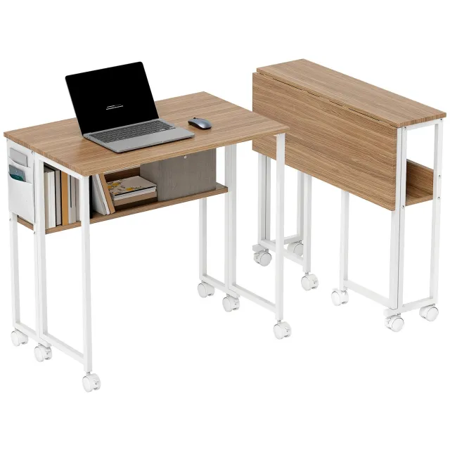 Atlasyx bureau - Tafel - Bureautafel - Werktafel - Computerbureau - Met opbergruimte - Opklapbaar - 80 x 50 x 75 cm - Bruin/wit