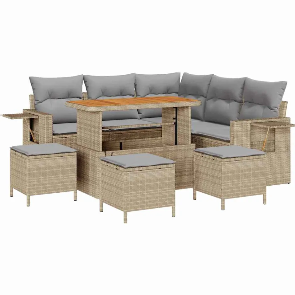 vidaXL Tuin Sofa Set 9 st Beige poly rattan