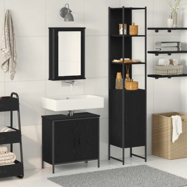 vidaXL Badkamermeubelset 3 st Zwart 33 x 33 x 185,5 cm Bewerkt hout