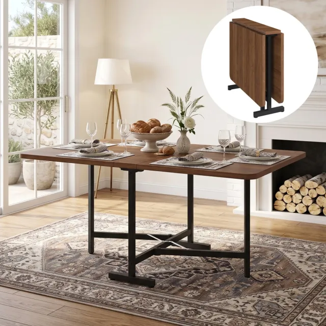 REDOM Eettafel - Uitschuifbaar - Opklapbaar en opvouwbaar - Ruimtebesparend - Modern - Eetkamer - MDF - Walnootkleur - 120 x 80 cm Walnut