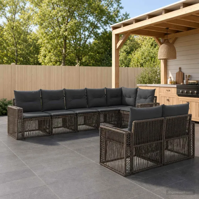 vidaXL Tuinbankenset 8 st 8-zits Grijs en Donkergrijs poly rattan, foto 2