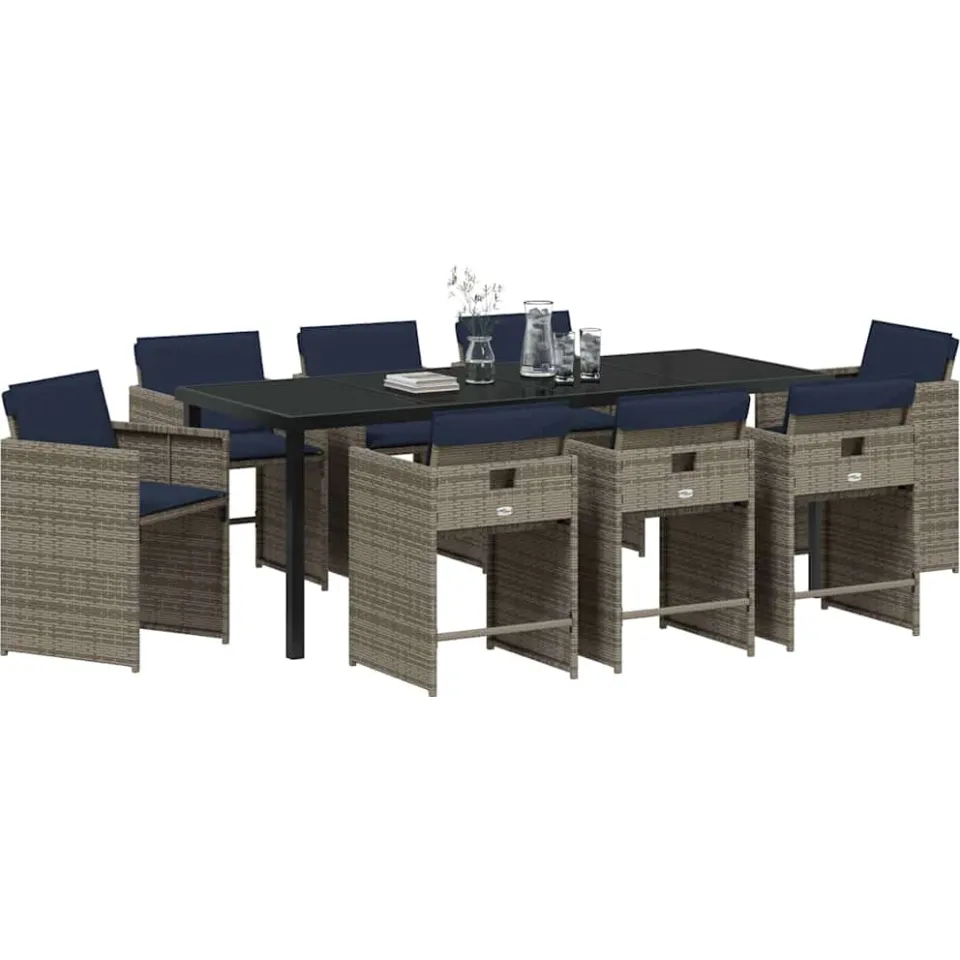 vidaXL Tuin eettafelset 9 st Grijs poly rattan, foto 2