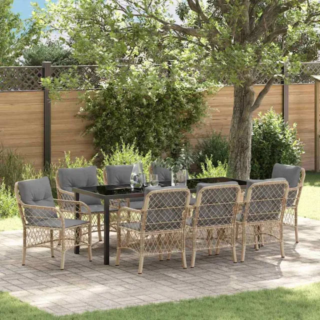 vidaXL Tuin eettafelset 9 st Beige poly rattan, foto 2