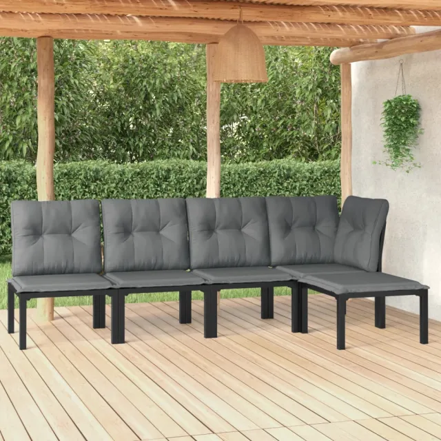 vidaXL 5-delige Loungeset poly rattan zwart en grijs, foto 2