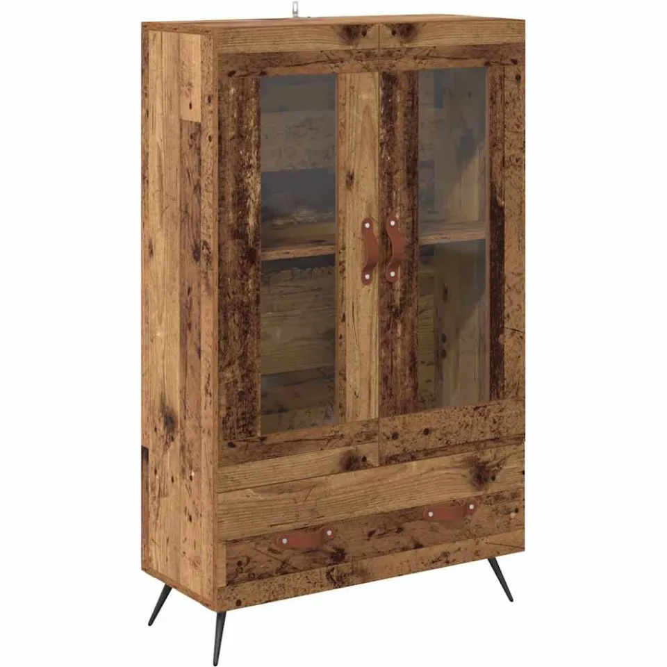 vidaXL Highboard Oud Hout 69,5 x 31 x 115 cm Geengineerd Hout en Glas bruin, foto 3