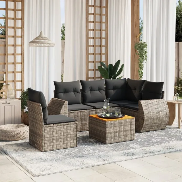 vidaXL 6-delige Loungeset met kussens poly rattan grijs, foto 2
