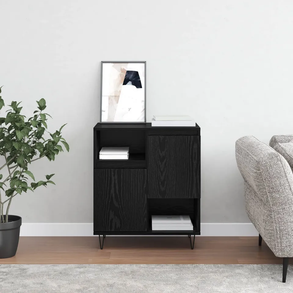 vidaXL Dressoir Zwart Eiken 60 x 35 x 70 cm, foto 4