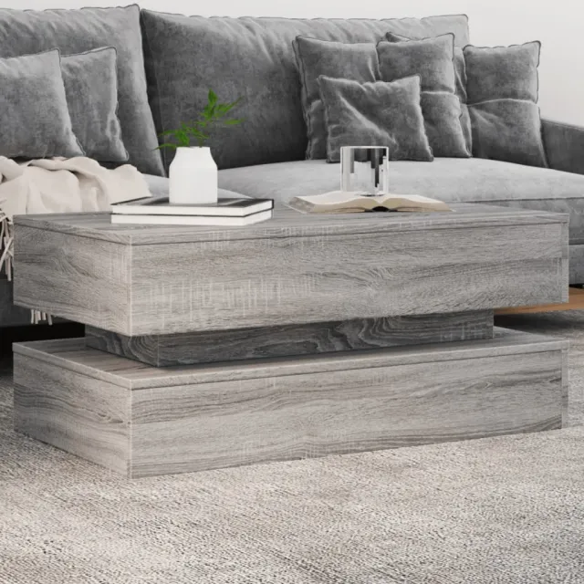 vidaXL Salontafel met LED-verlichting 90x50x40 cm grijs sonoma eiken, foto 2