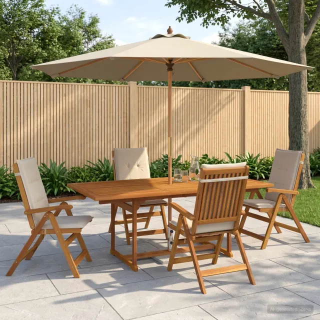 vidaXL Buiten Eetset met Parasol 6 st 4-zits Crèmewit