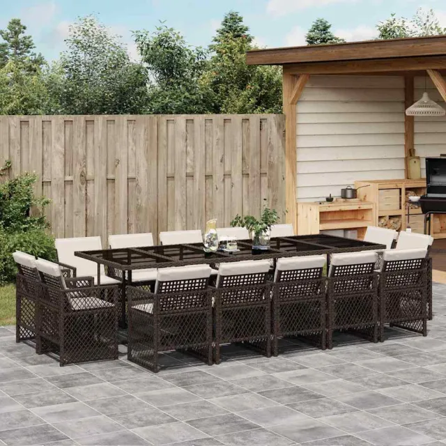 vidaXL 15-delige Tuinset met kussens poly rattan bruin, foto 2