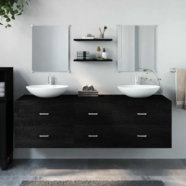 vidaXL 5-delige Badkamermeubelset bewerkt hout zwart, foto 2