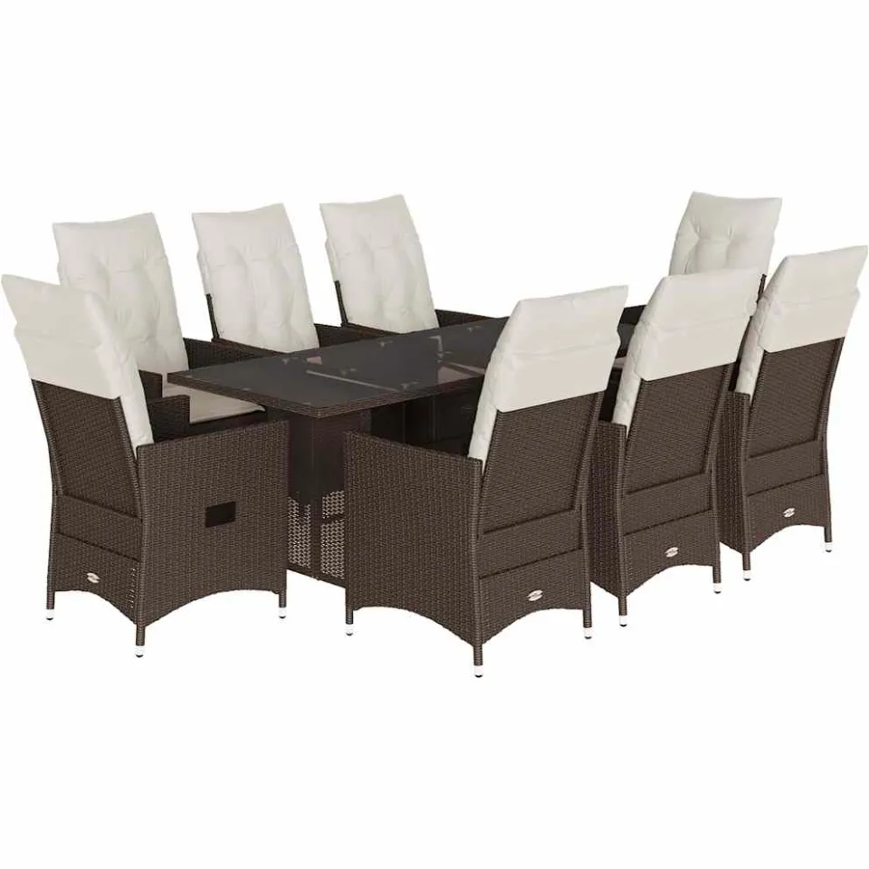 vidaXL 9-delige Tuinset met kussens poly rattan bruin