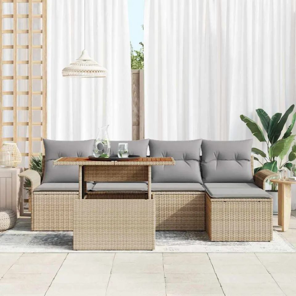 vidaXL Tuin Sofa Set 6 st Beige Poly riet, foto 3