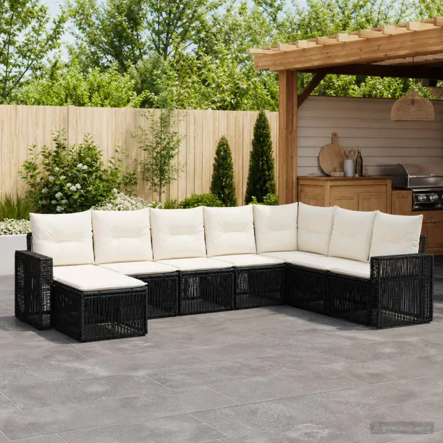 vidaXL Tuinbankenset 8 st 8-zits Zwart en Cream Wit poly rattan, foto 2