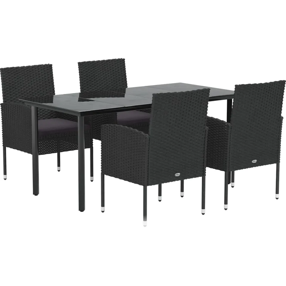 vidaXL 5-delige Tuinset met kussens poly rattan zwart