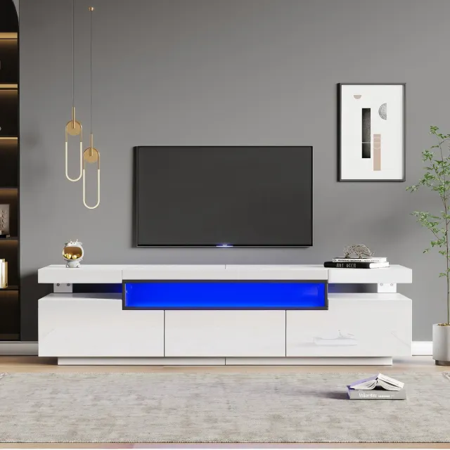 Sweiko TV-meubel - Hoogglans - met LED verlichting - 3 laden - Wit