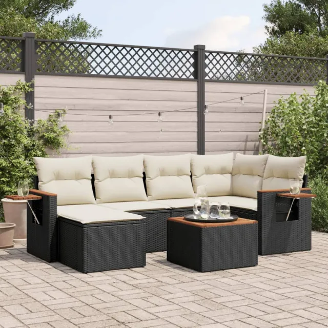vidaXL 7-delige Loungeset met kussens poly rattan zwart, foto 2