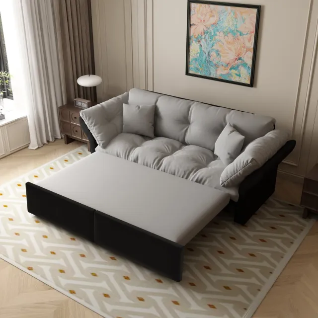 HAUSS SPOLE Slaapbank - Uitschuifbare 3-in-1 Bedbank - Met Chaise Longue En Tweepersoonsbed Functie - Voor Woonkamer En Logeerkamer - Velvet Lichtgrijs
