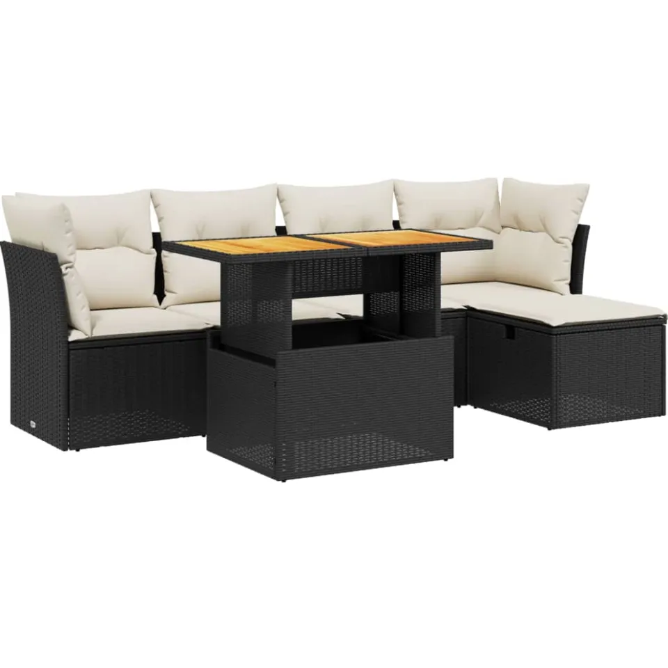 vidaXL 6-delige Loungeset met kussens poly rattan zwart