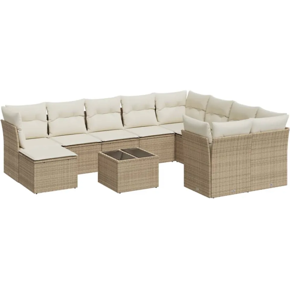 vidaXL 11-delige Tuinset met kussens poly rattan beige, foto 3
