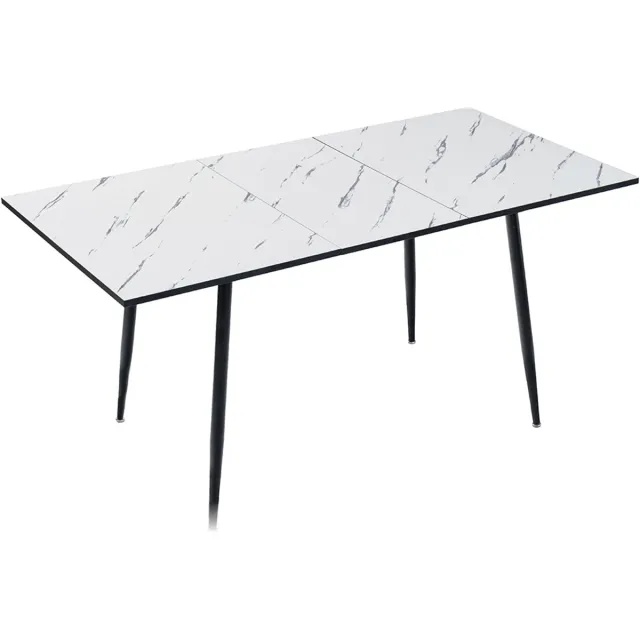 Sweiko Eettafel - Scandinavische stijl - Marmerlook - Rechthoekig - Uitschuifbaar 120-160cm - Wit