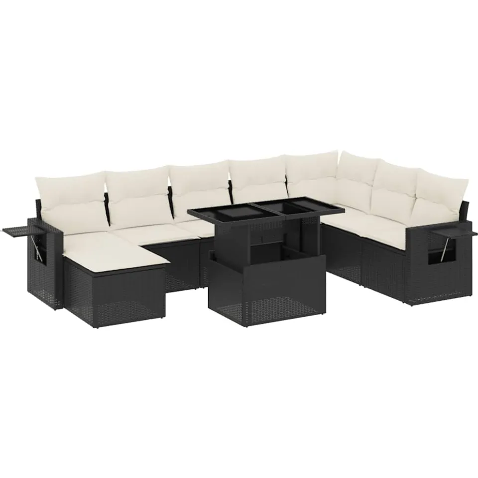 vidaXL 8-delige Loungeset met kussens poly rattan zwart, foto 3
