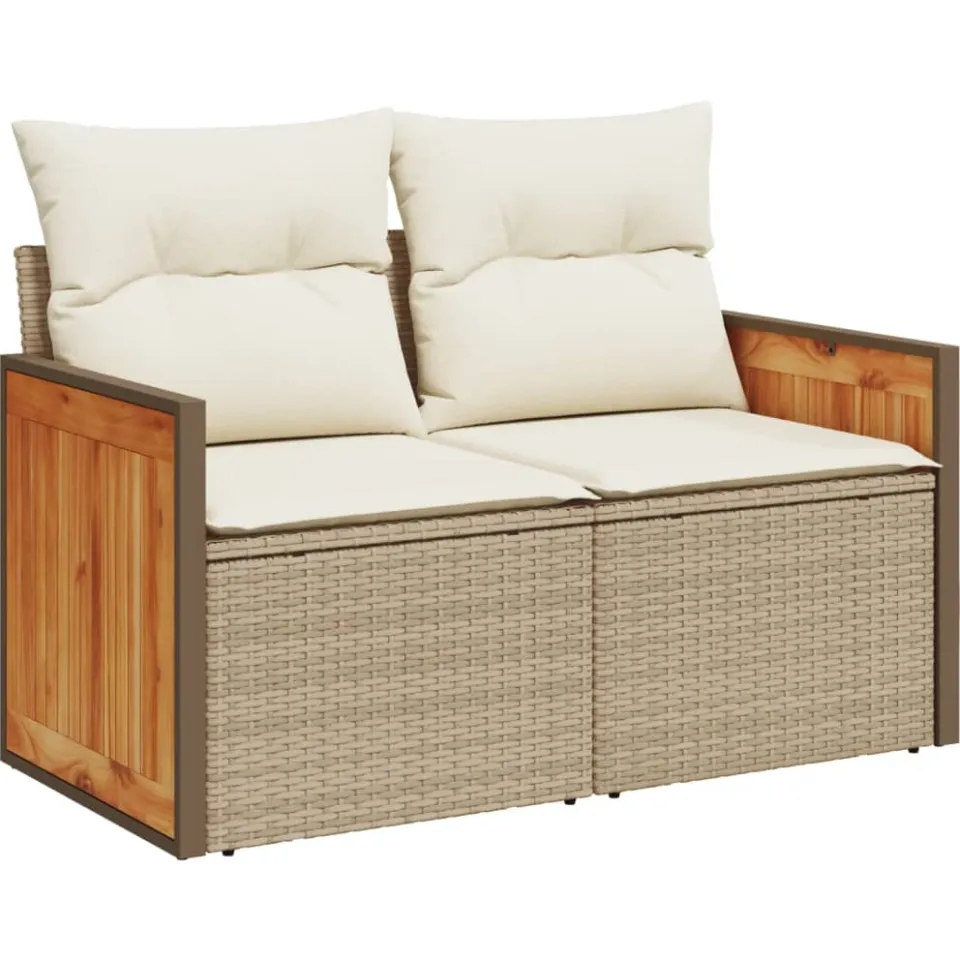 vidaXL 4-delige Loungeset met kussens poly rattan beige
