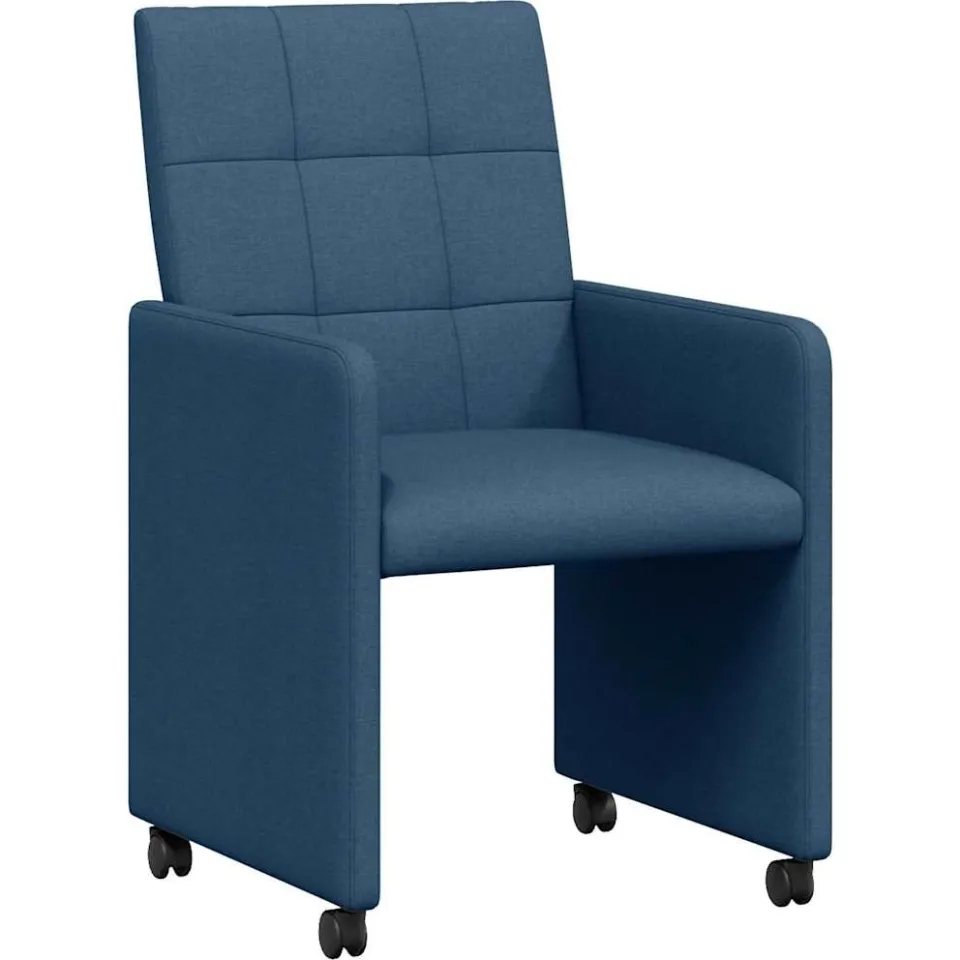 vidaXL Eetkamerstoelen met Wieltjes 2 st Stof Blauw 58 x 65 x 94 cm