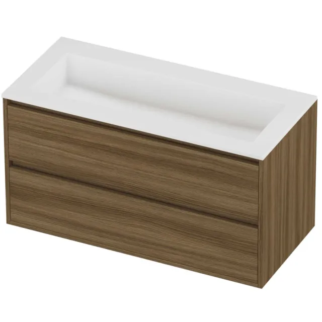 Proline Aristo Badmeubelset Polystone Elegant 100x46x54 cm Mat White Caramel Walnut Houtlook