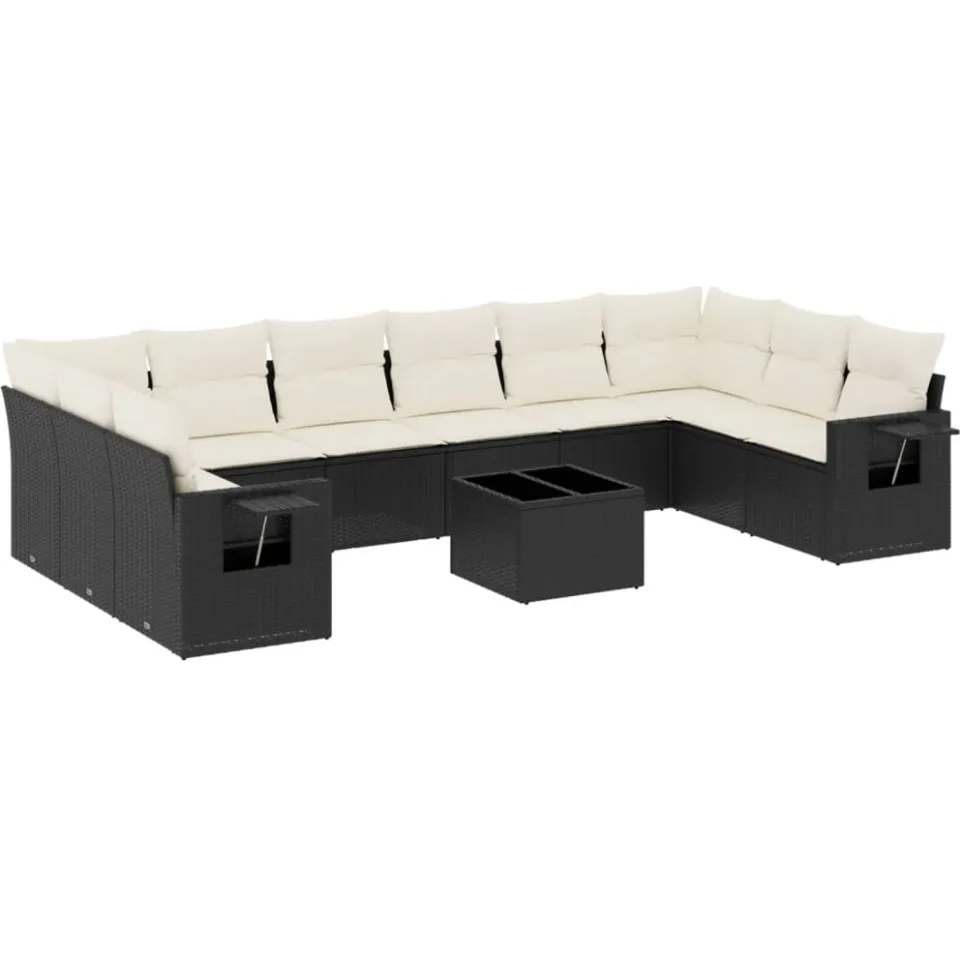 vidaXL 11-delige Loungeset met kussens poly rattan zwart, foto 3