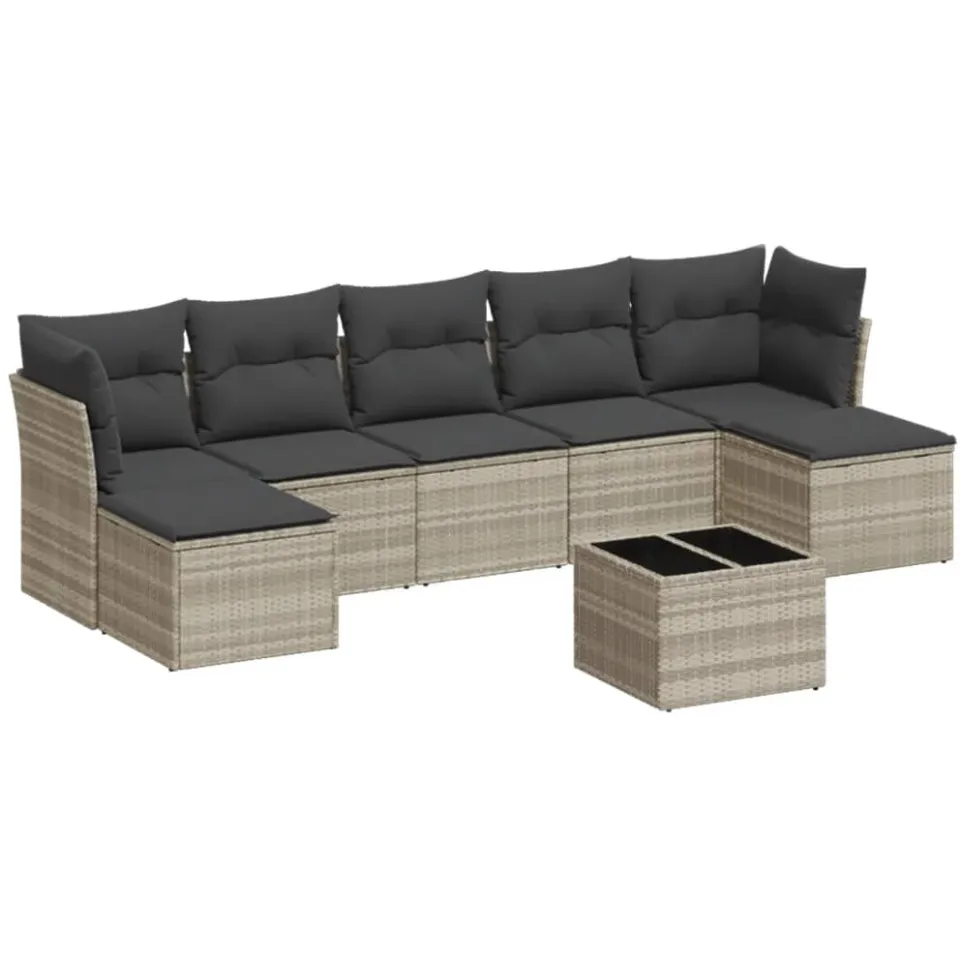 vidaXL 8-delige Loungeset met kussens poly rattan lichtgrijs