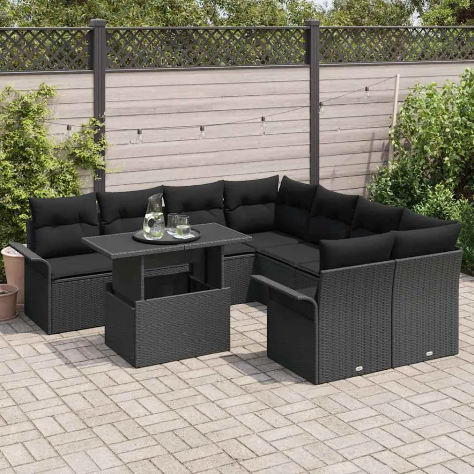 vidaXL Tuin Sofa Set 9 st Zwart poly rattan, foto 2
