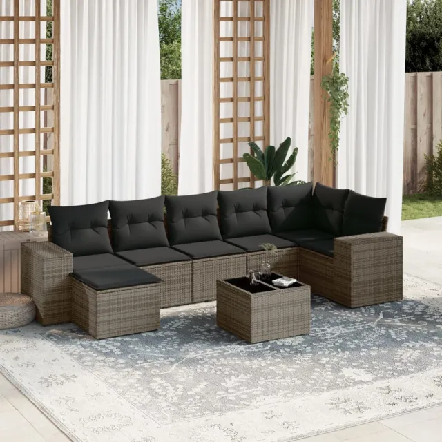 vidaXL 8-delige tuinbankset met kussens, grijs polyrotan, foto 2