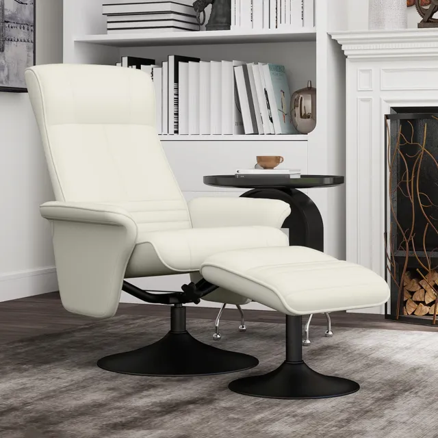 HAUSS SPOLE Relaxfauteuil met Hocker - Draaibaar en Handmatig Verstelbare Rugleuning tot 135 Graden - Voor Woonkamer en Slaapkamer - Polyester - Crèmewit