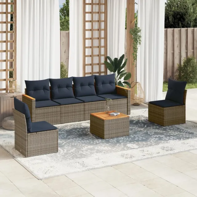 vidaXL 7-delige tuinbankset met kussens, grijs polyrotan, foto 2