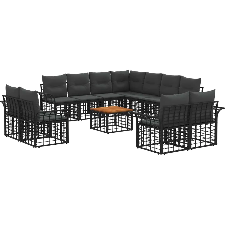 vidaXL Buiten bankenset 12 st 11-zits Zwart en Donkergrijs Polyester