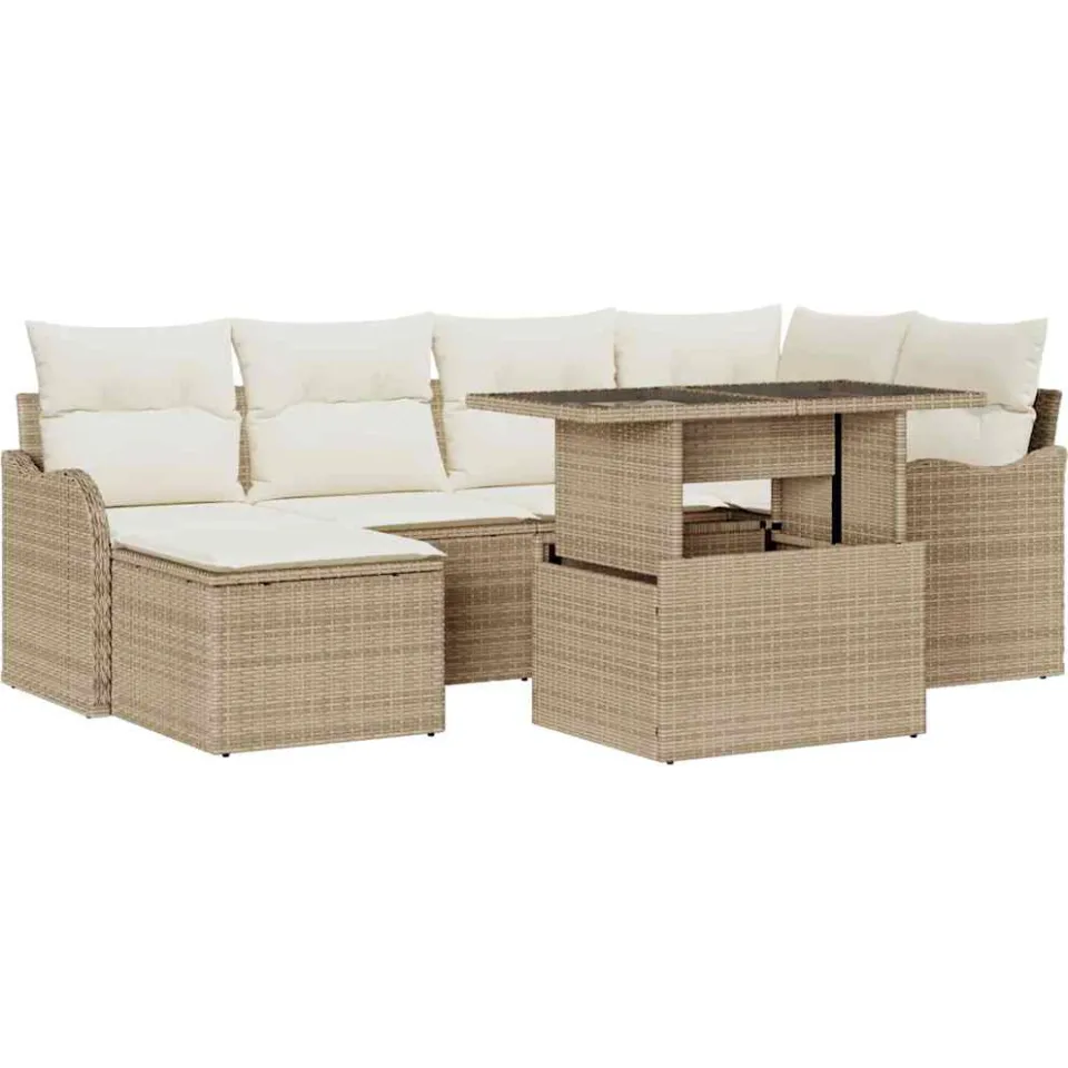 vidaXL Tuin Sofa Set 7 st Beige [Synthetisch]: Poly Rattan