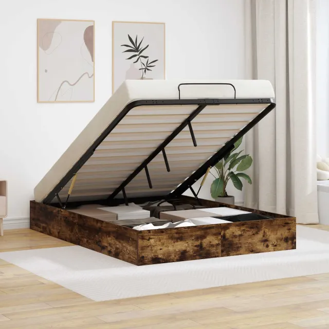 vidaXL Ottoman Bedframe Gerookt eiken 140 x 190 cm Geconstrueerd hout Bruin