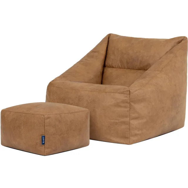 iCON icon - Natalia XL Zitzak Fauteuil met Poef - Kunstleer - Bruin