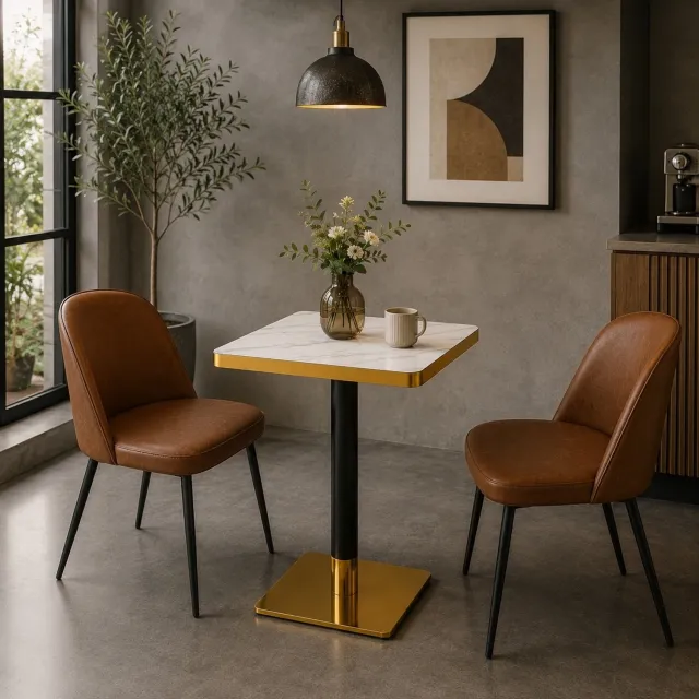 CHICFURN Eettafel - 2-4 personen - marmerlook - metalen onderstel - wit